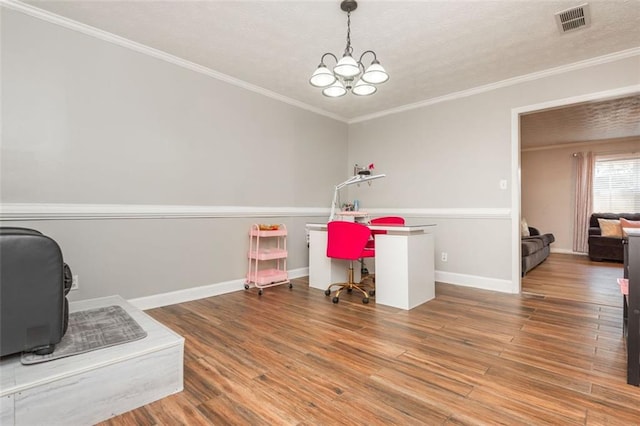 365 Winding River Dr Unit # E, Atlanta, GA 30350 - home office with crown molding, wood finished floors, a chandelier, and baseboards