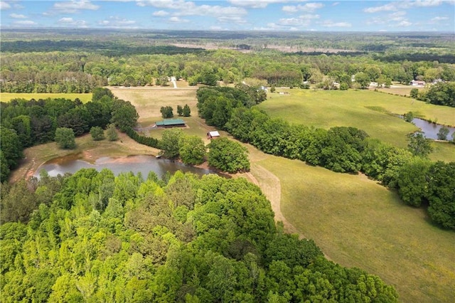 aerial view with a water view and a view of trees