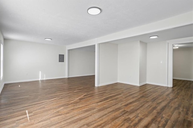 interior space featuring electric panel and dark hardwood / wood-style floors