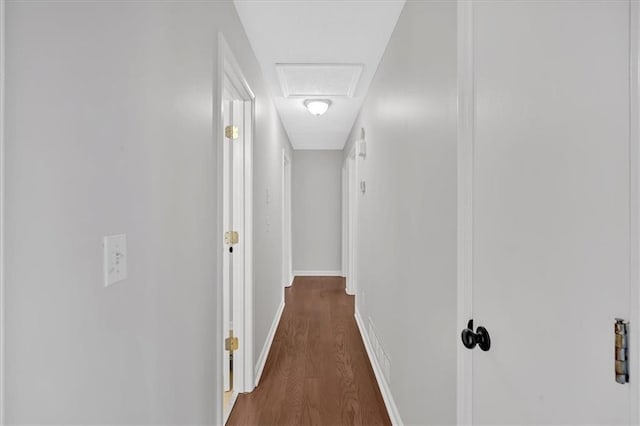 hallway with dark hardwood / wood-style floors