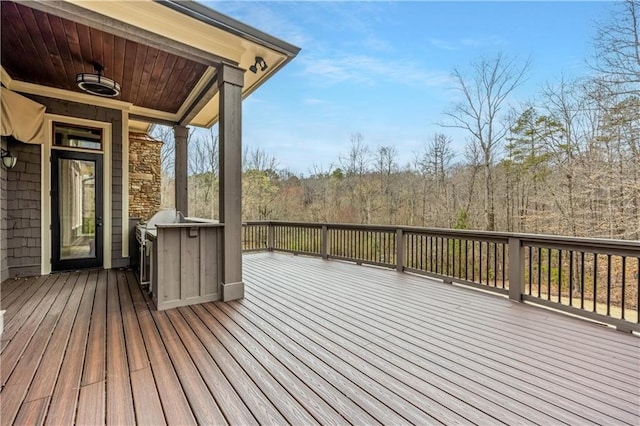 deck with a forest view