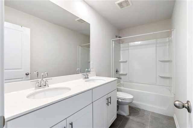 full bathroom with tile patterned flooring, vanity, toilet, and shower / bath combination