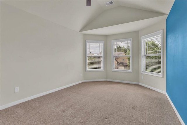 1354 Slate Bend Dr, Dacula, GA 30019 - unfurnished room with ceiling fan, light colored carpet, and lofted ceiling