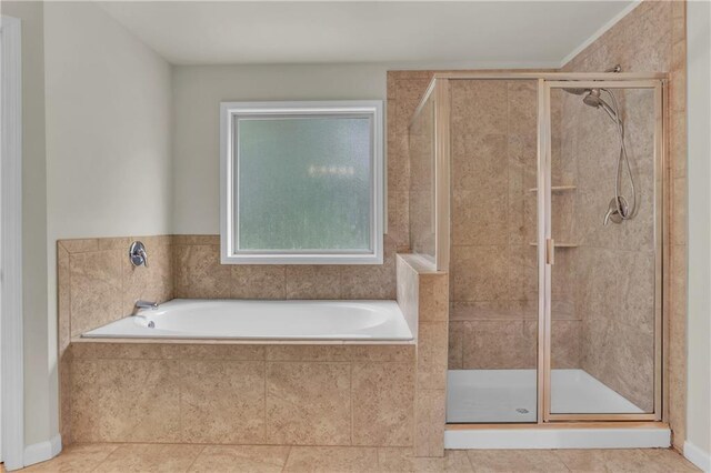 1354 Slate Bend Dr, Dacula, GA 30019 - bathroom featuring tile patterned flooring and shower with separate bathtub