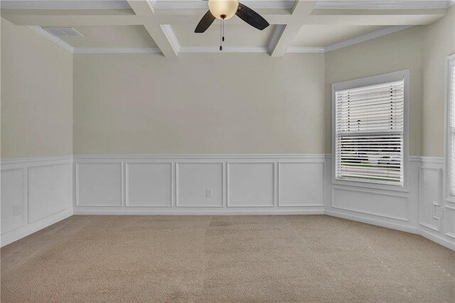 1354 Slate Bend Dr, Dacula, GA 30019 - spare room featuring crown molding, coffered ceiling, light colored carpet, and beam ceiling