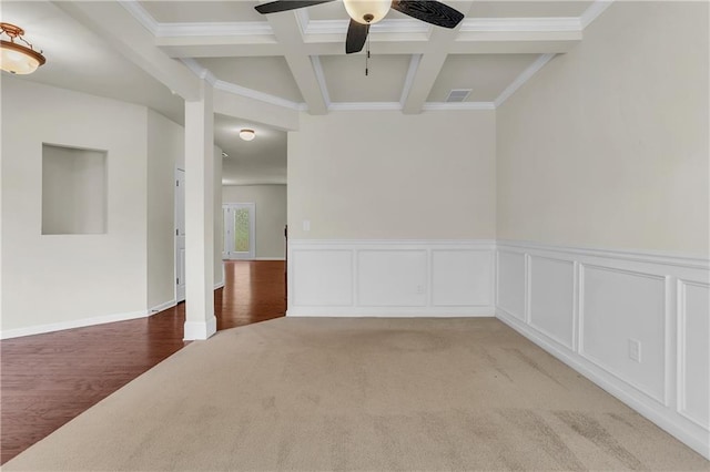 1354 Slate Bend Dr, Dacula, GA 30019 - unfurnished room with coffered ceiling, beamed ceiling, ornamental molding, and carpet floors