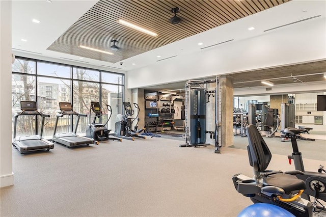 788 W Marietta St Unit 1809, Atlanta, GA 30318 - gym with expansive windows, carpet, and recessed lighting