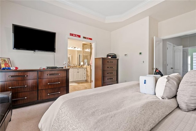 286 Blue Pointe Ct, Suwanee, GA 30024 - bedroom featuring ornamental molding, light colored carpet, and ensuite bathroom