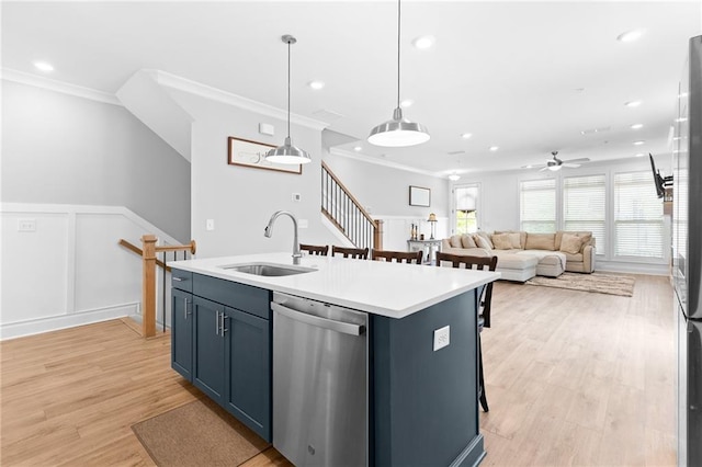 300 Olmstead Way, Alpharetta, GA 30022 - kitchen with dishwasher, a sink, ornamental molding, light countertops, and a decorative wall