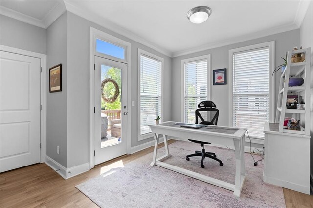 300 Olmstead Way, Alpharetta, GA 30022 - office featuring crown molding, light wood-style flooring, and baseboards