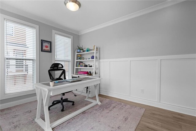 300 Olmstead Way, Alpharetta, GA 30022 - office featuring a decorative wall, crown molding, light wood finished floors, and wainscoting