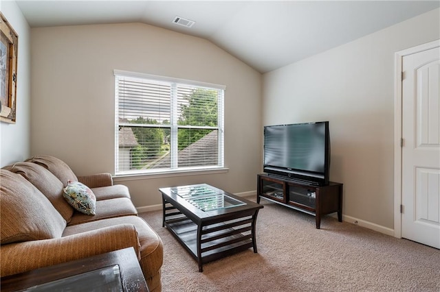 4305 Hunters Walk Way, Cumming, GA 30028 - living room featuring vaulted ceiling, carpet floors, and baseboards