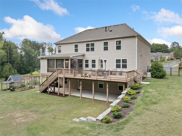 2385 Saddle Brook Trce, Cumming, GA 30040 - rear view of property with a patio area, a sunroom, a deck, stairs, and central air condition unit