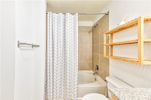 full bathroom with vanity, toilet, and shower / tub combo