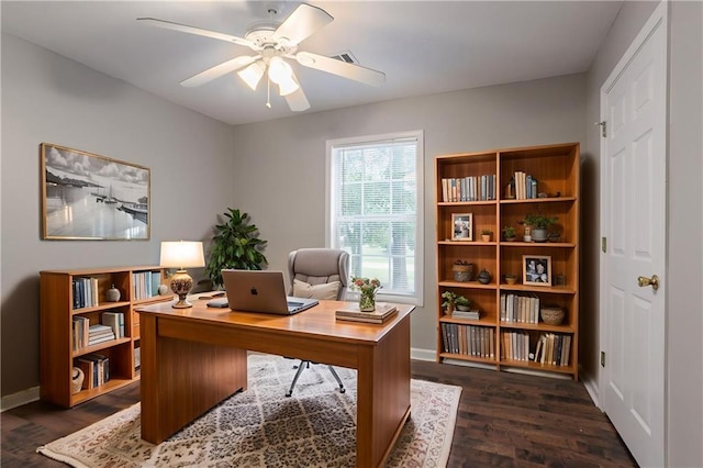 5069 Jonesboro Rd, Union City, GA 30291 - office area with dark wood finished floors and ceiling fan