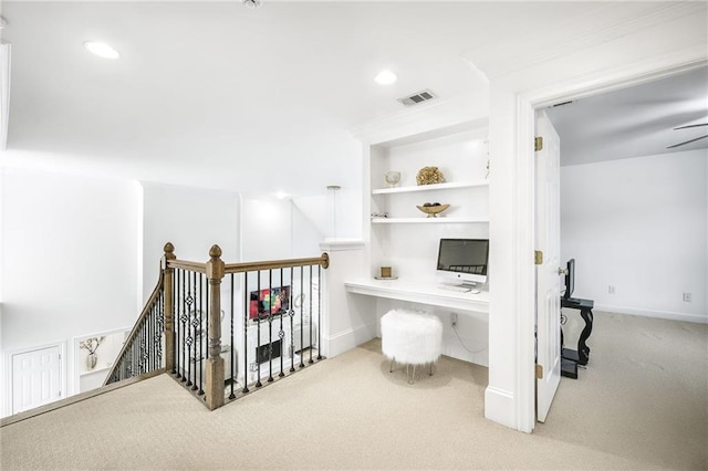 office with visible vents, carpet flooring, and recessed lighting