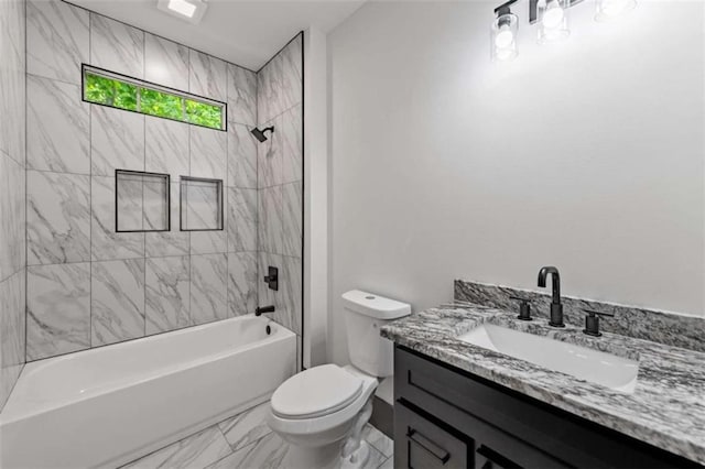 2462 New Hope Rd, Morganton, GA 30560 - bathroom with vanity, toilet,  shower combination, and marble look tiles