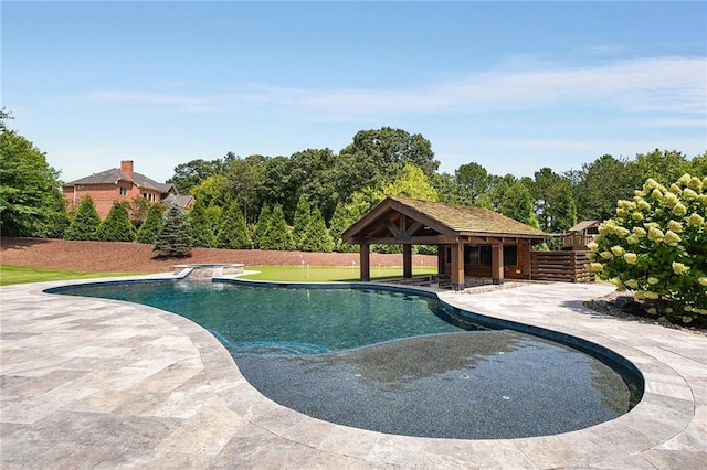 view of pool featuring a patio and a gazebo