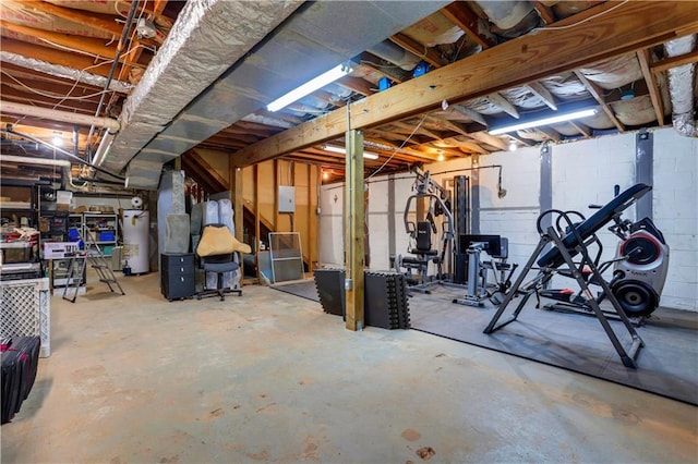 basement featuring gas water heater