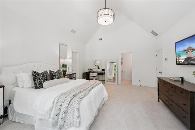 477 Michael Dr, Alpharetta, GA 30009 - bedroom featuring high vaulted ceiling and light colored carpet