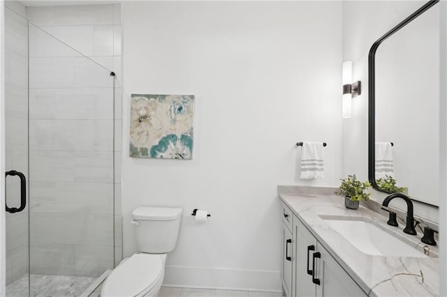 477 Michael Dr, Alpharetta, GA 30009 - bathroom featuring vanity, a stall shower, and tile patterned floors