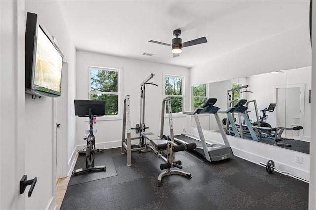 477 Michael Dr, Alpharetta, GA 30009 - workout area with healthy amount of natural light and ceiling fan