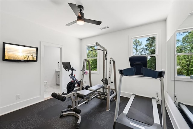 477 Michael Dr, Alpharetta, GA 30009 - workout area with a ceiling fan and baseboards