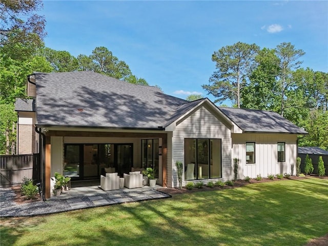 477 Michael Dr, Alpharetta, GA 30009 - rear view of property featuring a patio area, board and batten siding, and a shingled roof