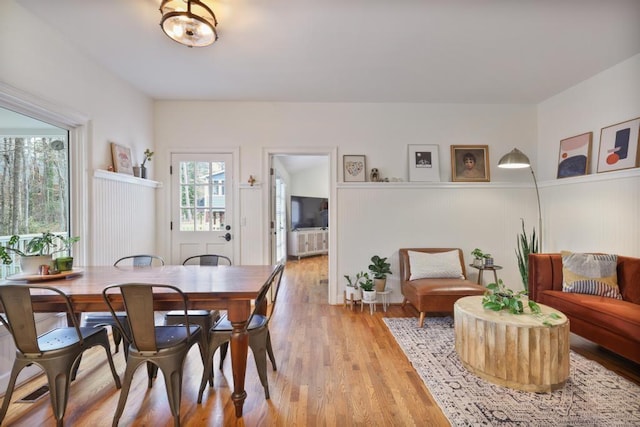 dining room with light wood finished floors