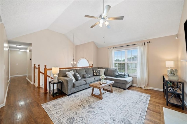 173 Cline Smith Rd NE, Cartersville, GA 30121 - living area with lofted ceiling, a ceiling fan, and dark wood-style flooring