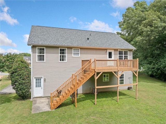 173 Cline Smith Rd NE, Cartersville, GA 30121 - rear view of house featuring stairs, a deck, a yard, and roof with shingles
