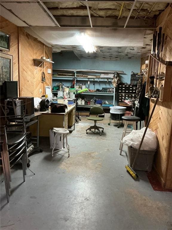 basement with wooden walls