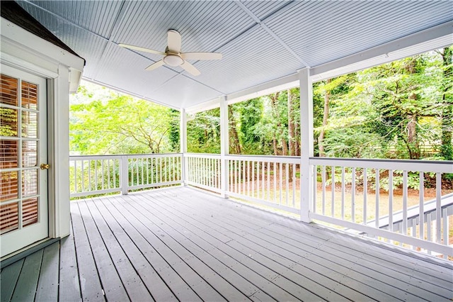 wooden terrace with ceiling fan