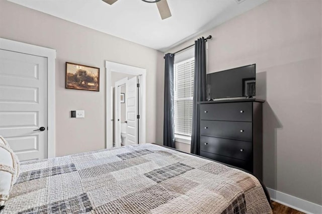 1423 Hillcrest Rd, Bowdon, GA 30108 - bedroom featuring dark wood-type flooring, baseboards, and ceiling fan