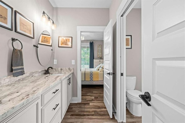 1423 Hillcrest Rd, Bowdon, GA 30108 - bathroom with wood finished floors, toilet, vanity, and ensuite bathroom