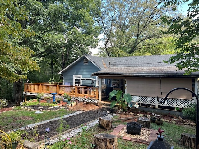 240 Varnes Ln, Lakemont, GA 30552 - rear view of property featuring a deck, a fire pit, and a shingled roof