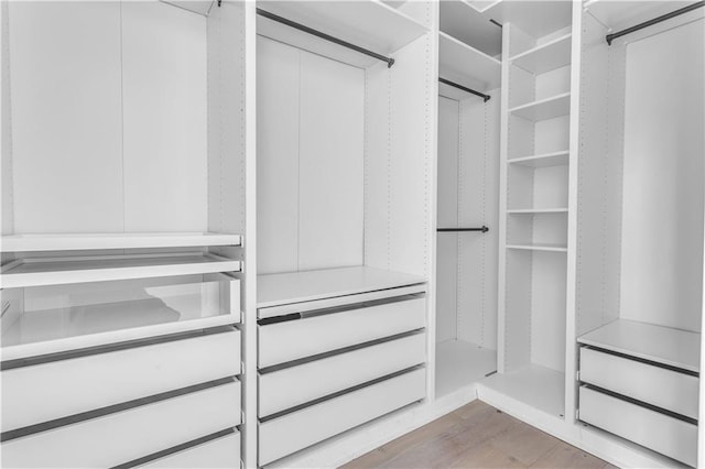 walk in closet featuring light hardwood / wood-style flooring