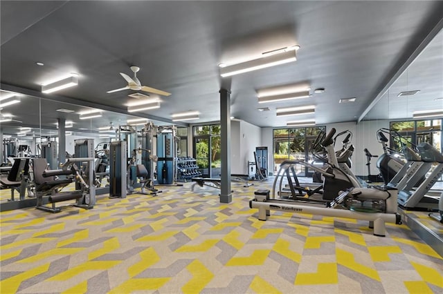 gym with light carpet