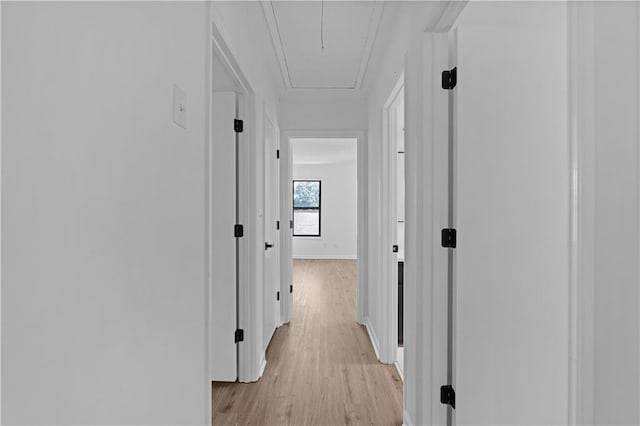 hallway with light hardwood / wood-style flooring