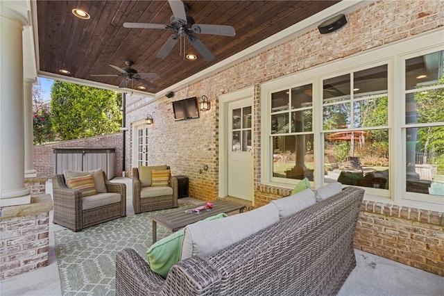 view of patio / terrace with outdoor lounge area and ceiling fan