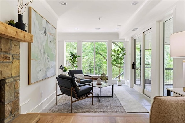 interior space featuring baseboards and visible vents