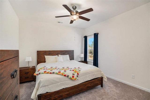 bedroom featuring ceiling fan and carpet flooring