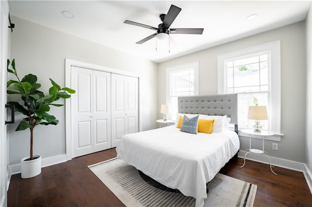 943 Rose Cir SW, Atlanta, GA 30310 - bedroom featuring wood finished floors, a closet, ceiling fan, and recessed lighting