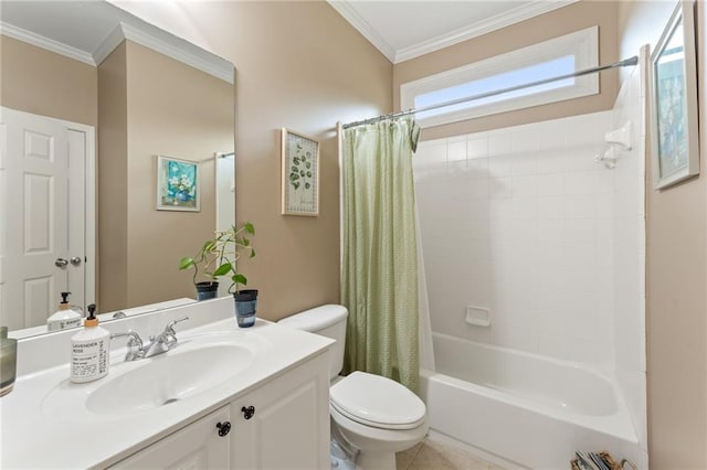 412 Mill Stream Way, Woodstock, GA 30188 - full bath with toilet, crown molding, vanity, and shower / bathtub combination with curtain