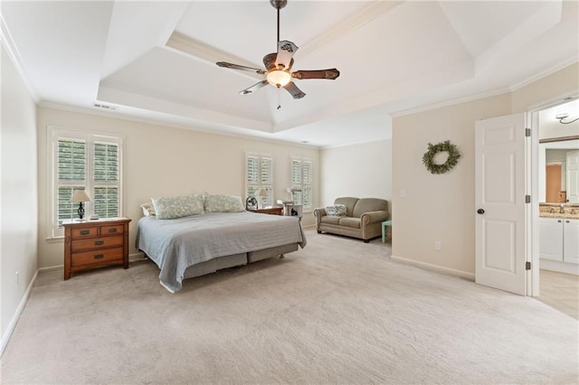 412 Mill Stream Way, Woodstock, GA 30188 - bedroom with a tray ceiling, light colored carpet, ornamental molding, and baseboards