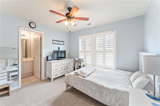 412 Mill Stream Way, Woodstock, GA 30188 - bedroom featuring light carpet, ensuite bath, and ceiling fan