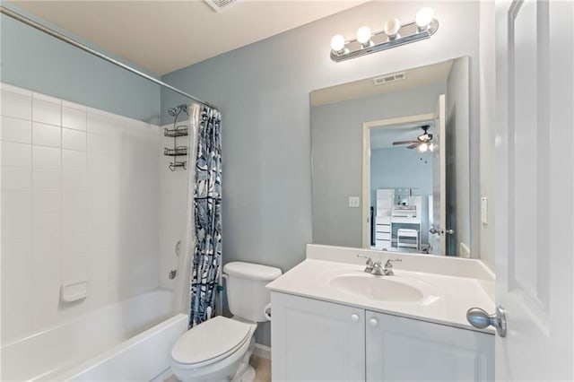 412 Mill Stream Way, Woodstock, GA 30188 - full bathroom with toilet, vanity, shower / tub combo with curtain, and ceiling fan