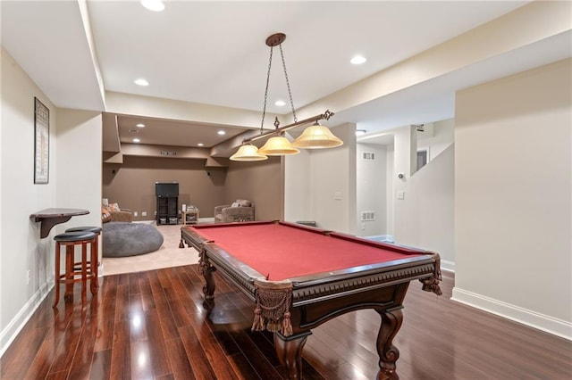 412 Mill Stream Way, Woodstock, GA 30188 - rec room featuring baseboards, dark wood finished floors, recessed lighting, and pool table