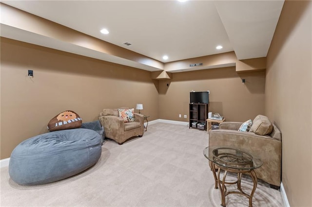 412 Mill Stream Way, Woodstock, GA 30188 - living area with light carpet, baseboards, and recessed lighting