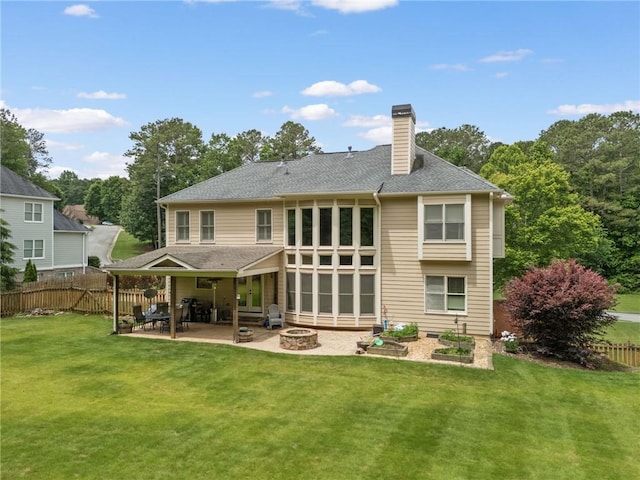 412 Mill Stream Way, Woodstock, GA 30188 - rear view of house featuring a patio, a fire pit, and a chimney